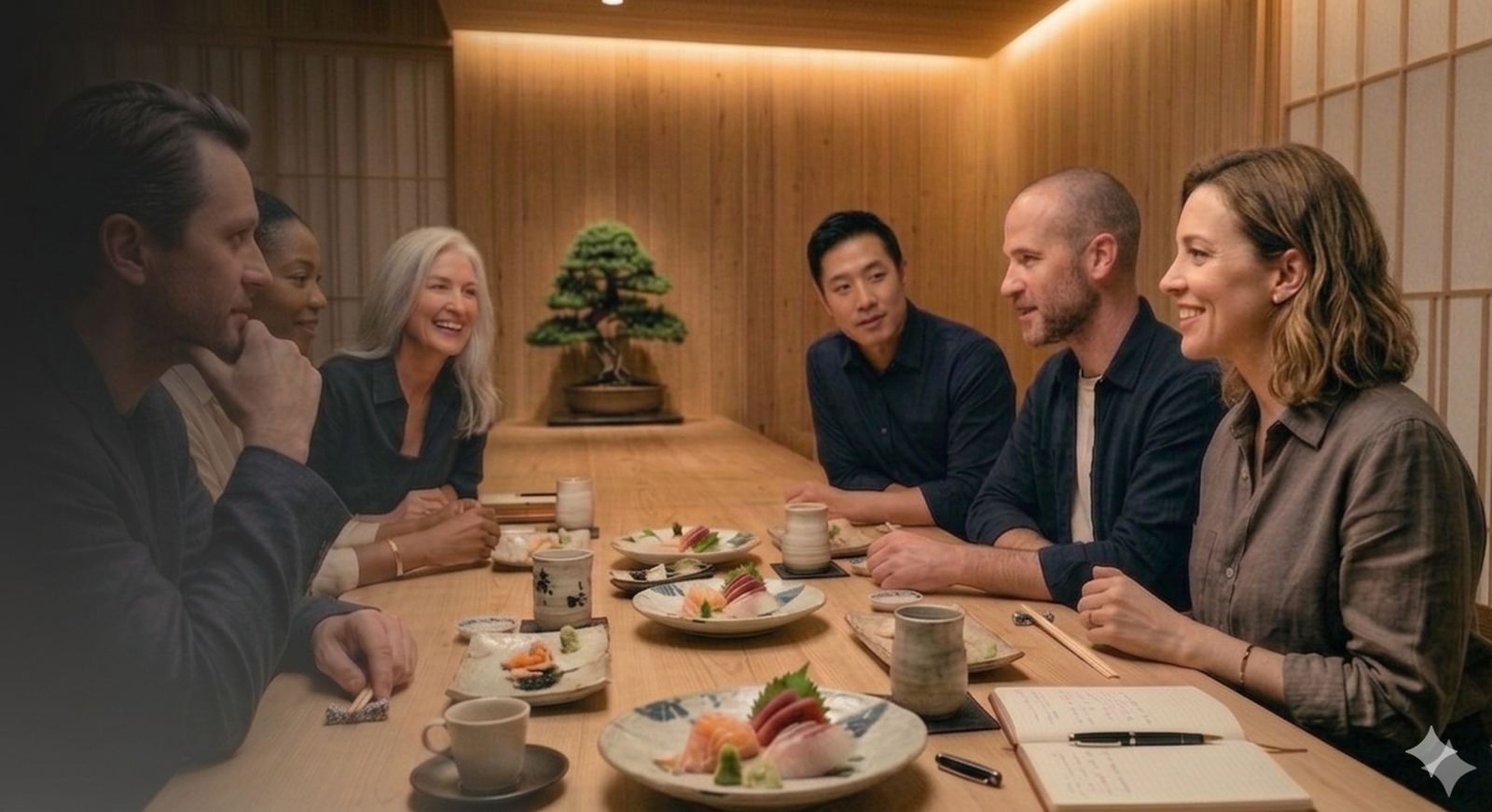 A Cénacle dinner: business owners talking around a table